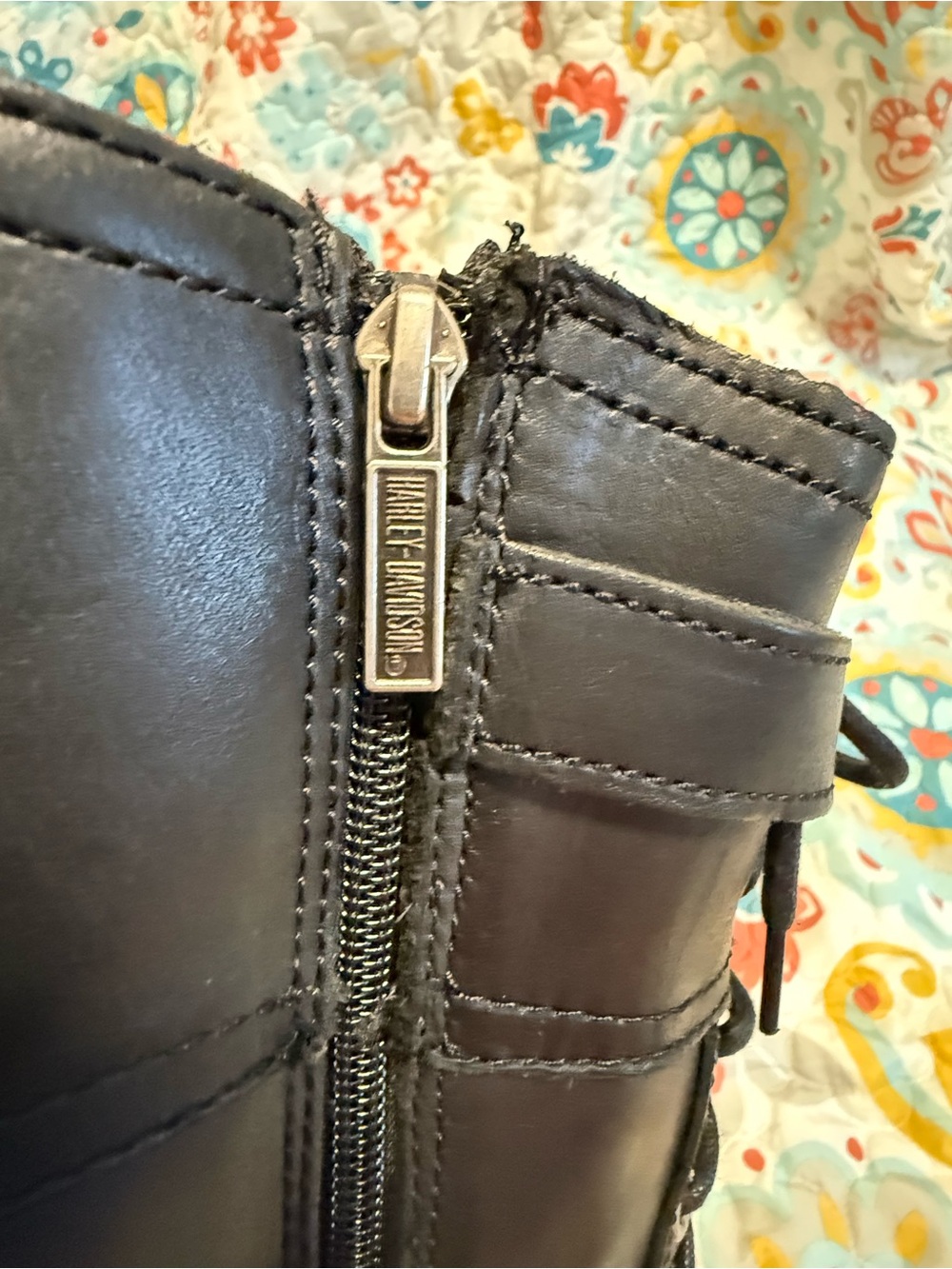 Harley Davidson Women's Black Lace-Up Boots with Buckle Accents - Picture 6 of 9